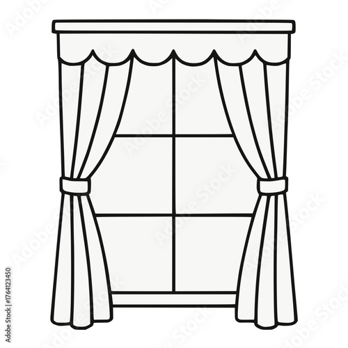 Line Art of Window with Curtains and Valance