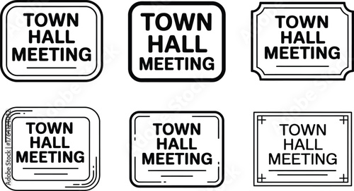 Collection of Town Hall Meeting Sign Icons in Black and White