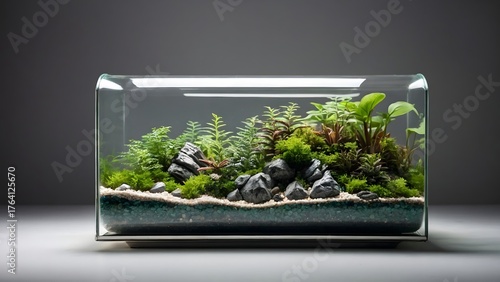 Beautiful Aquascape Design Featuring Lush Greenery and Smooth Stones in a Glass Tank