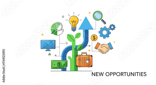 New Opportunities A Vector Illustration of Business Growth, Progress, and Success