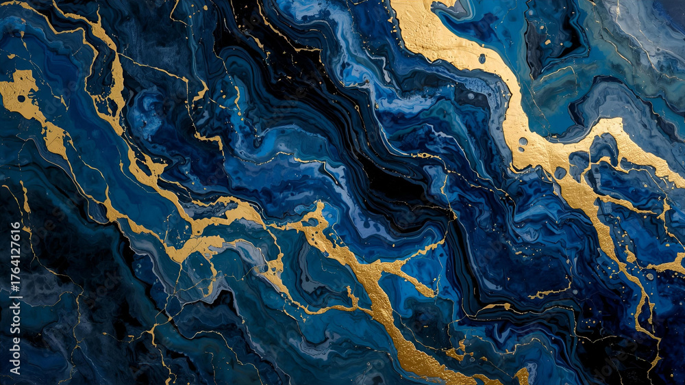 Obraz premium Deep Blue and Gold Marble Texture – Rich Abstract Pattern