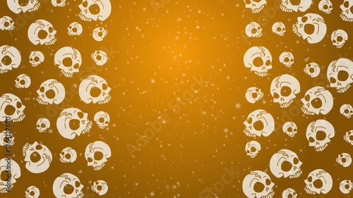 Doodle halloween stylized orange skulls seamless pattern. Loop motion graphic.