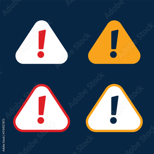 Warning, precaution, attention, alert icon, set exclamation mark in triangle shape