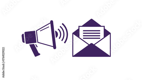 Megaphone and open envelope icon flat illustration email marketing campaign isolated on white background
