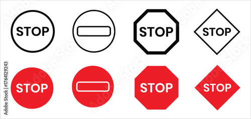stop sign icon silhouette vector on white background.