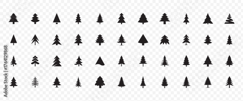 Christmas tree icon. Set of black christmas tree icons on white background. Vector illustration. Holiday icons