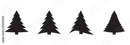 Christmas tree silhouette clipart set. Black Christmas tree drawing clip art collection in white background for x-mas season pine tree flat icon decoration vector illustration.