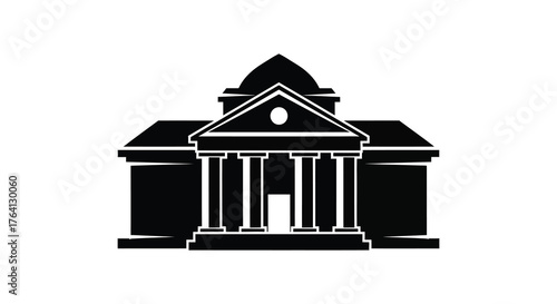 Classic government building with columns and dome in a simple black silhouette style