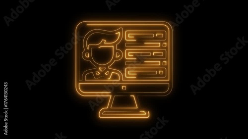 Online job application process illuminated neon screen presentation of new digital workforce concept