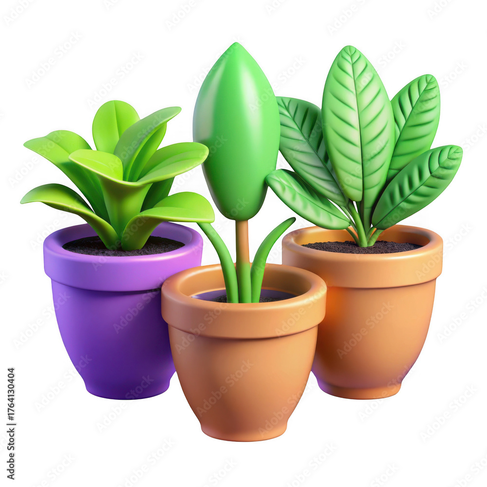 Obraz premium 3d potted plants with vibrant green foliage isolated on transparent background