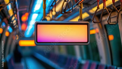 Subway sign, colorful glow, handholds