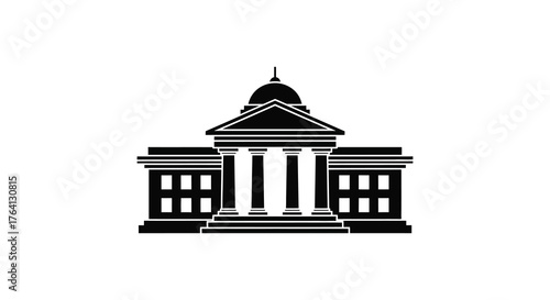 Classic government building facade with columns and dome in a bold black silhouette