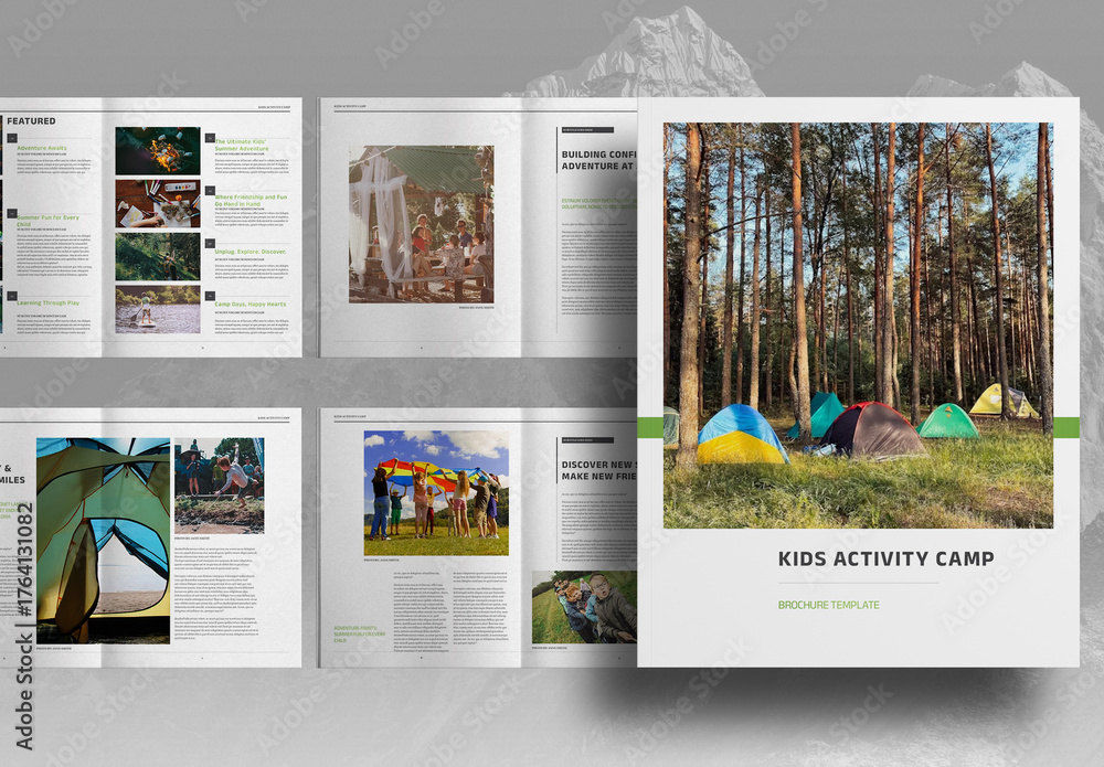 Kids Activity Camp Green School Brochure Layout Stock Template | Adobe ...