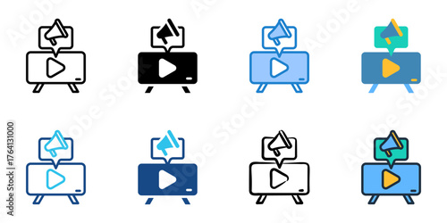 Television advertising icon set multiple style collection 
