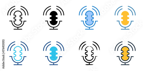 Podcasting icon set multiple style collection 
