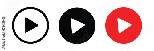 Video play button icon set. Start audio or video action symbol. Vector illustration.