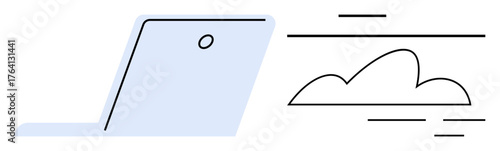 Open laptop with cloud and lines indicating data flow. Ideal for technology, connectivity, business, remote work, cloud services, innovation, digital solutions. Minimalistic flat metaphor