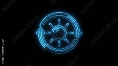 Neon sun with cycle arrows indicating renewable energy or circular economy concept animation