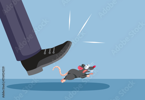  Funny Man Chasing a Scared Rat Vector Cartoon Illustration. Little mouse being followed to be stepped on by a cruel businessman