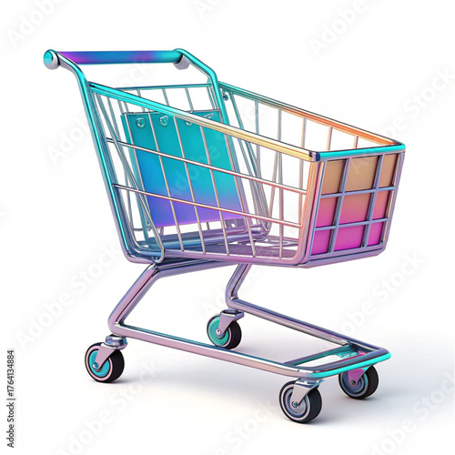 Colorful shopping cart with iridescent finish