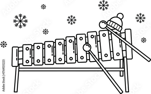 Winter xylophone with hat and snowflakes in black and white