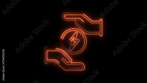 Hands holding energy neon icon concept for green power and sustainable future