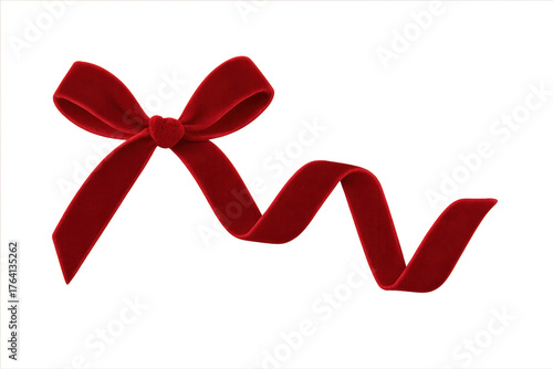 Red velvet gift bow and ribbon with transparency