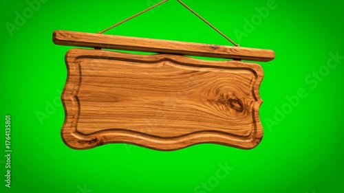 Wooden Signboard with Smooth Texture on Bright Green Background