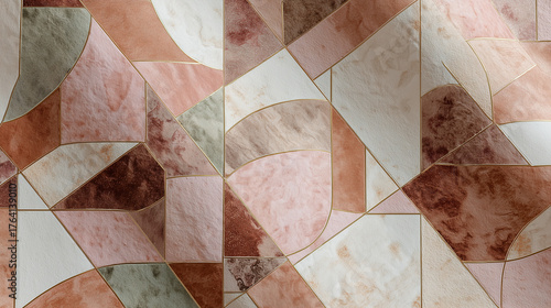 Geometric Mosaic Pattern in Terracotta Hues, Warm Pink and Beige Geometric Design