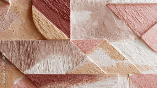 Geometric Mosaic Pattern in Terracotta Hues, Warm Pink and Beige Geometric Design