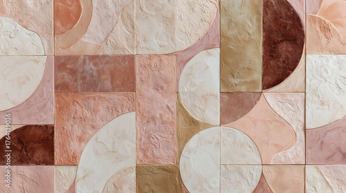 Geometric Mosaic Pattern in Terracotta Hues, Warm Pink and Beige Geometric Design