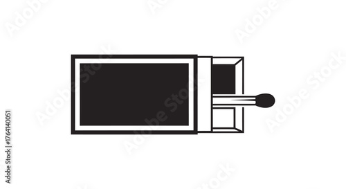Simple black and white line drawing illustration of an open sliding drawer with a handle silhouette