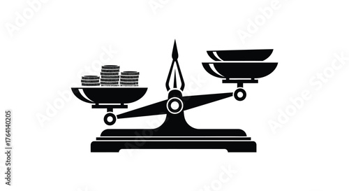 Black silhouette of a balance scale weighing coins against empty bowls representing financial disparity or economic inequality silhouette