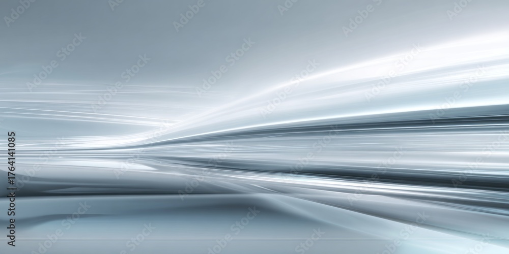 Fototapeta premium Abstract futuristic digital landscape with smooth metallic curves and light streaks.