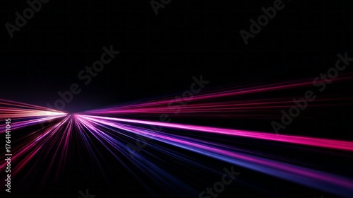 Streaks of pink and purple light converge on a dark background.