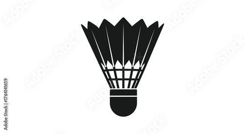 A stark black silhouette of a badminton shuttlecock against a clean white background representing the sport silhouette