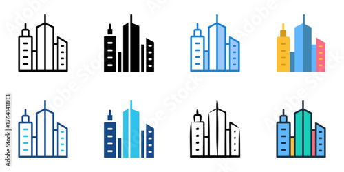 Urban area icon set multiple style collection 
