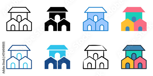 Suburban area icon set multiple style collection 
