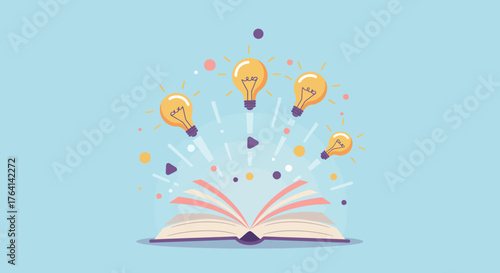 Spark creativity with this visual metaphor for knowledge and inspiration. An open book radiates bright ideas, perfect for education, innovation, and personal growth projects.