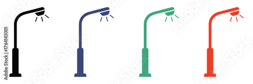 Vintage and Modern Street Lamp Icon Set – Urban Illumination, Smart Lampposts, and Classic
 Double Lantern Silhouettes Vector Illustration