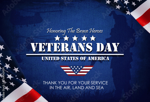 Patriotic Veterans Day 2025 background with U.S. flag borders, special force silhouette and bold typography. Best for veterans day and military theme flyer, greeting, poster, social media, banner. 