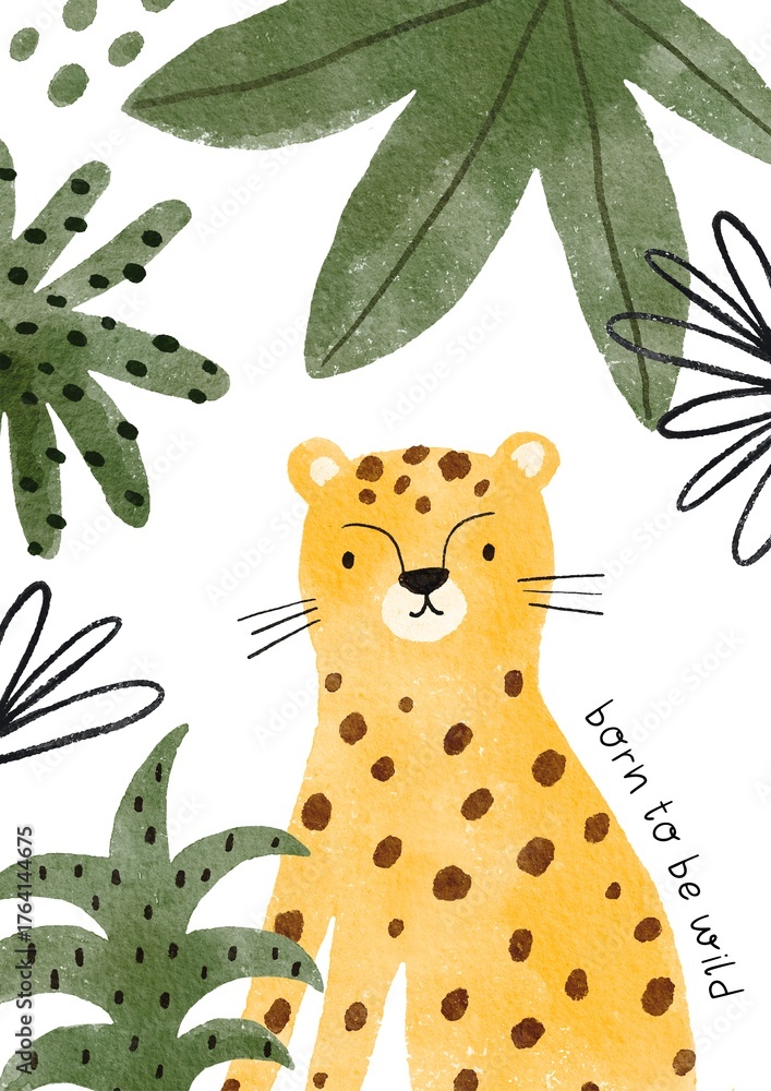 Naklejka premium Watercolor safari animals cute illustration. Hand Drawn African wild animals character design.