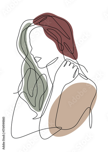 Minimalist Line Art Woman Portrait Abstract Earthy Tones Illustration