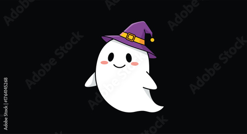 Cute Ghost with Witch Hat Illustration for Halloween.