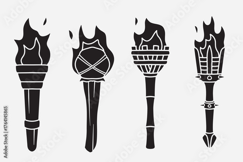 set of torch good for icon, symbol, logo, element design, silhouette design, etc