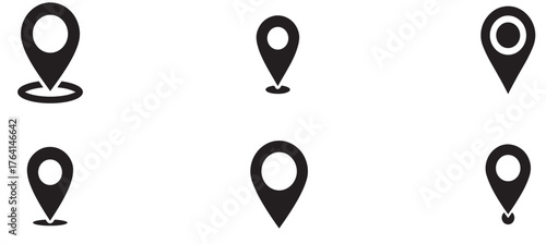 Collection of location pin icons isolated on white background, featuring various styles and designs for maps, navigation, and geographic positioning, ideal for web and mobile applications