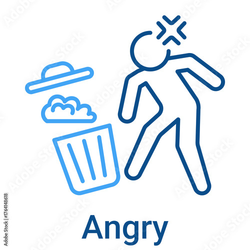 Angry Icon in Outline Color Style. Man throwing trash in rage. Frustration and negative emotion symbol.