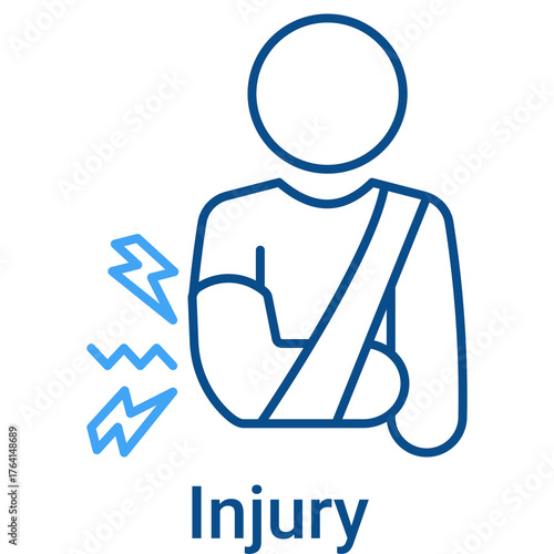 Injury Icon in Outline Color Style. Physical health accident, broken arm, and pain symbol. Recovery vector.