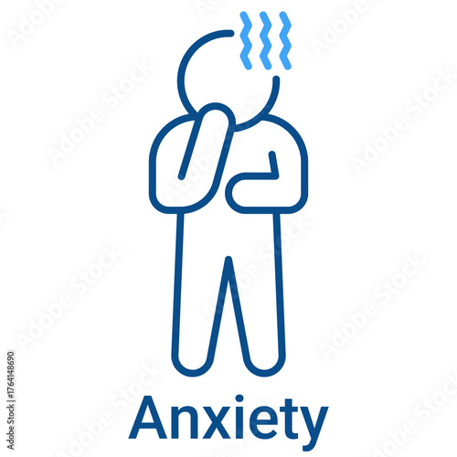 Anxiety Icon in Outline Color Style. Person feeling worried and nervous symptom symbol. Panic attack concept.