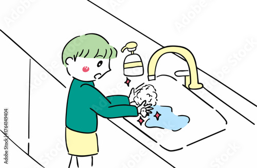 手を洗う男の子